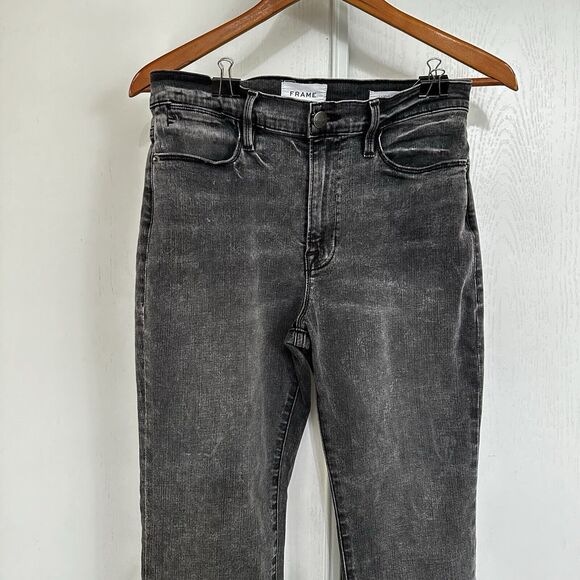 Frame Women's Jeans Dark Wash Gray Le High Straight Sz 30W Frayed Distressed - Picture 2 of 11
